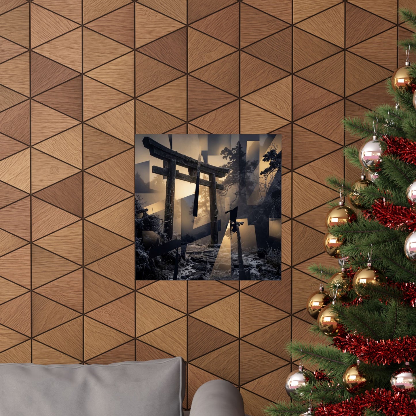 Torii Gate Wall Art Print | Winter Dark Japandi Moody Minimal Art