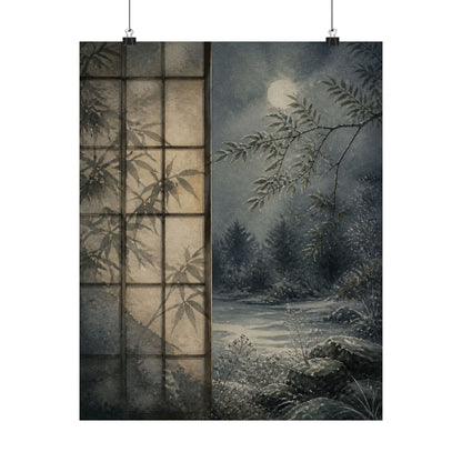 Winter Shoji Screen Watercolor Wall Art Print | Elegant Decor