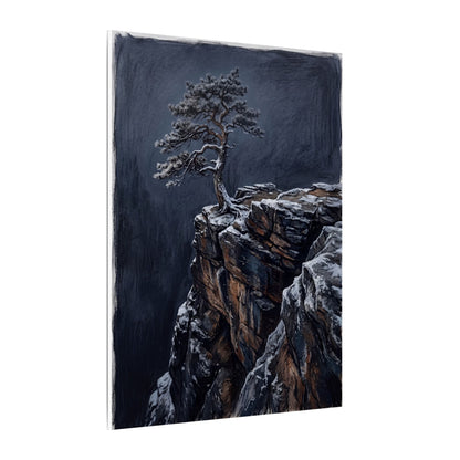 Dark Japandi Pine Tree in Dawn | Dark Texture Canvas Art