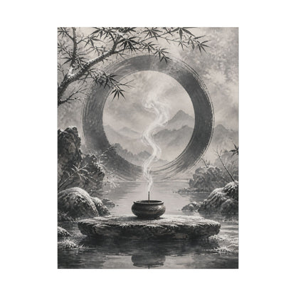 Incense Smoke Canvas Art | Winter Zen Sumi E Art