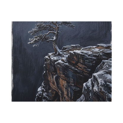 Dark Japandi Pine Tree in Dawn | Dark Texture Canvas Art