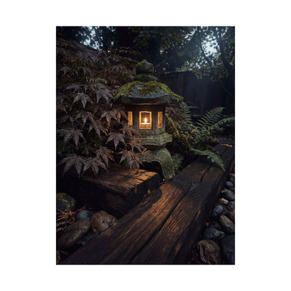 Moonlit Garden Summer Wall Art Print | Dark Japandi Sophisticated Design