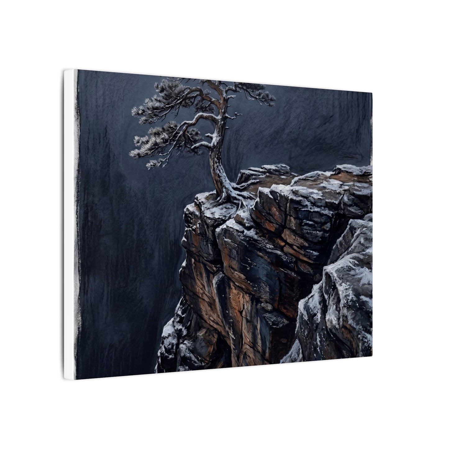Dark Japandi Pine Tree in Dawn | Dark Texture Canvas Art