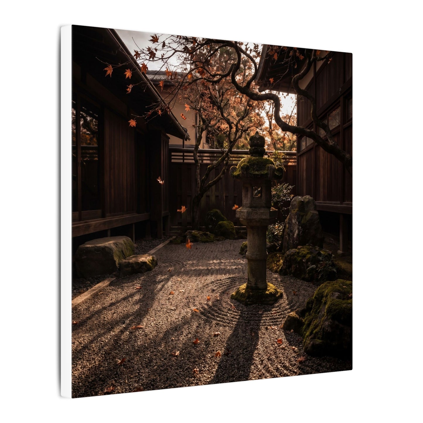 Seijaku Stone Lantern Canvas Art - Dark Japandi Shadow Zen