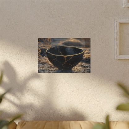 Ceramic Bowl Canvas Art | Winter Kintsugi Gold Repair Art