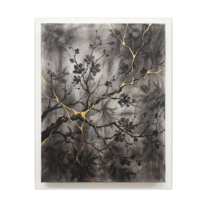 Kanso Cherry Blossom Canvas Art - Kintsugi Crackle Gold