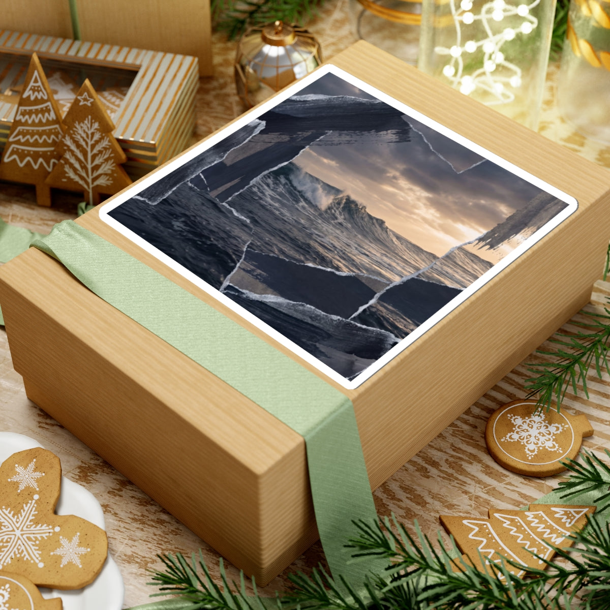 Winter Ocean Wave Shadow Zen Sticker | Moody Decor Art Print