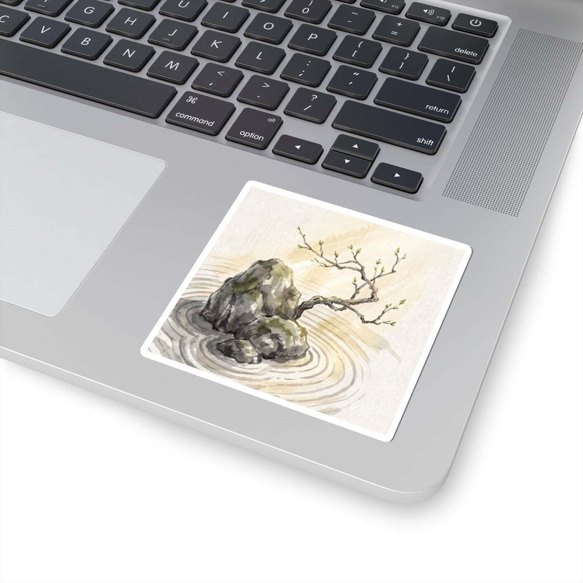 Zen Rock Garden in Golden Hour | Sumi E Sticker Art Print