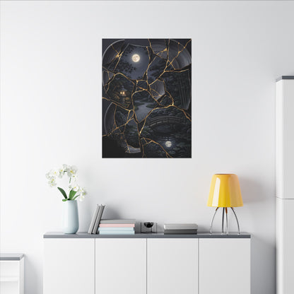Kintsugi Moonlit Garden in Golden Hour | Gold Repair Canvas Art