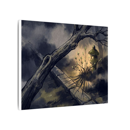 Dark Japandi Moonlit Garden in Golden Hour | Charcoal Ink Canvas Art