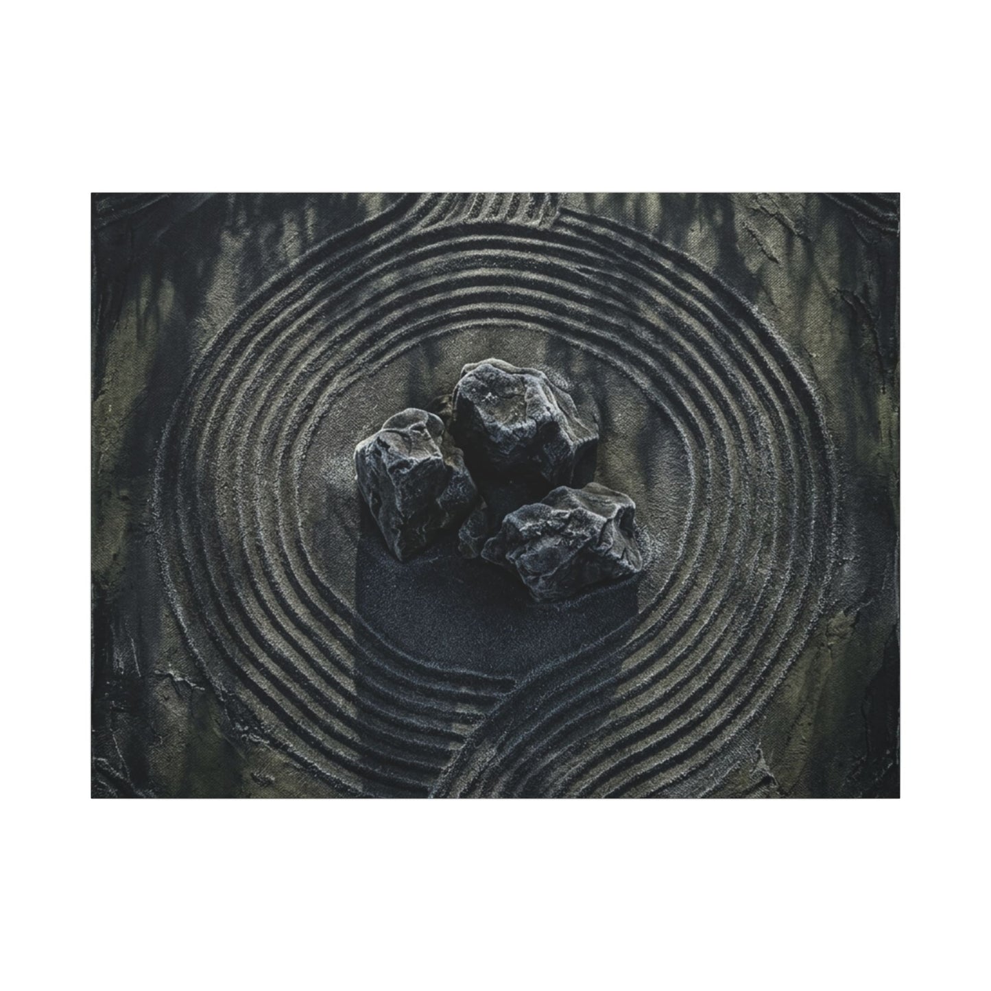 Moody Rock Garden Canvas Art - Dark Texture Dark Japandi