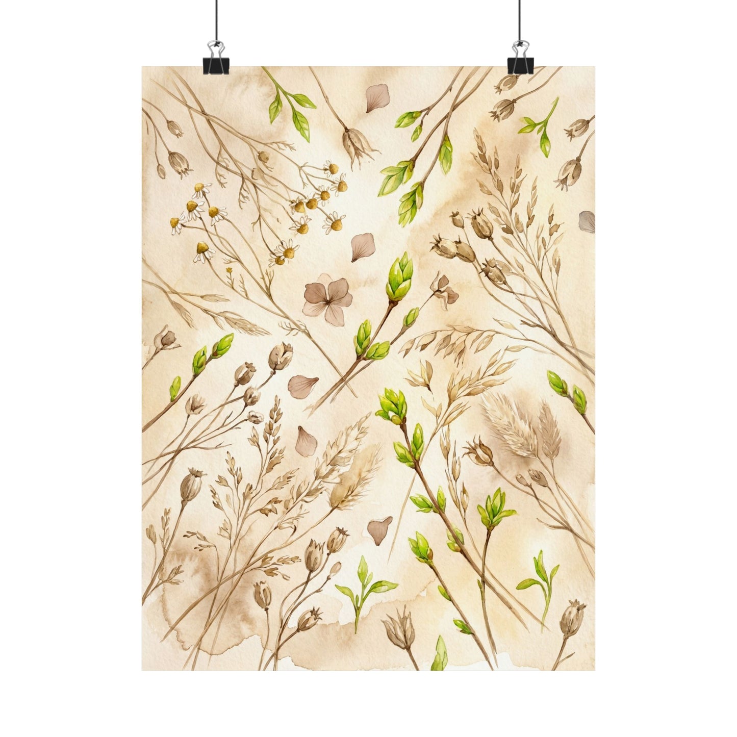 Spring Dried Flowers Watercolor Wall Art Print | Elegant Decor