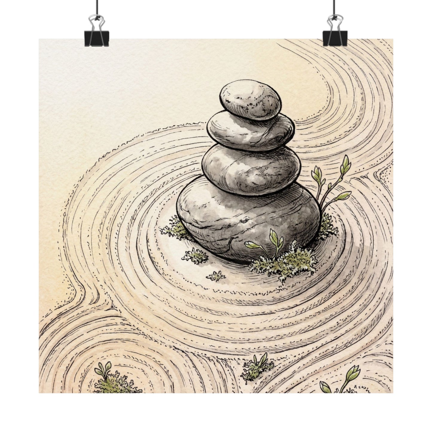 Ma River Stones Wall Art Print - Zen Karesansui Art Print