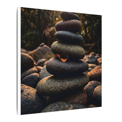 Dark Japandi River Stones in Golden Hour | Moody Minimal Canvas Art