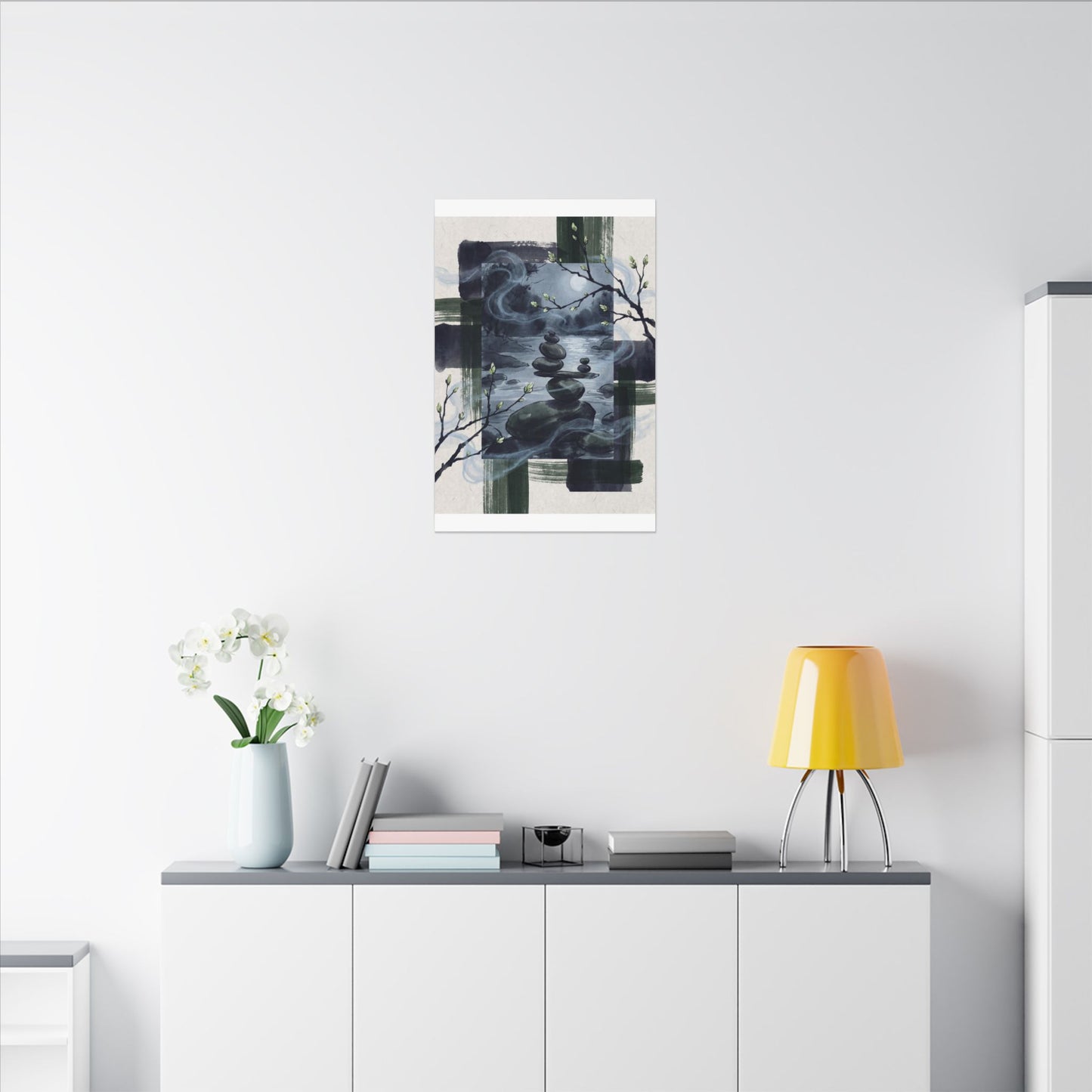 Moonlight River Stones Canvas Art - Zen Shibui