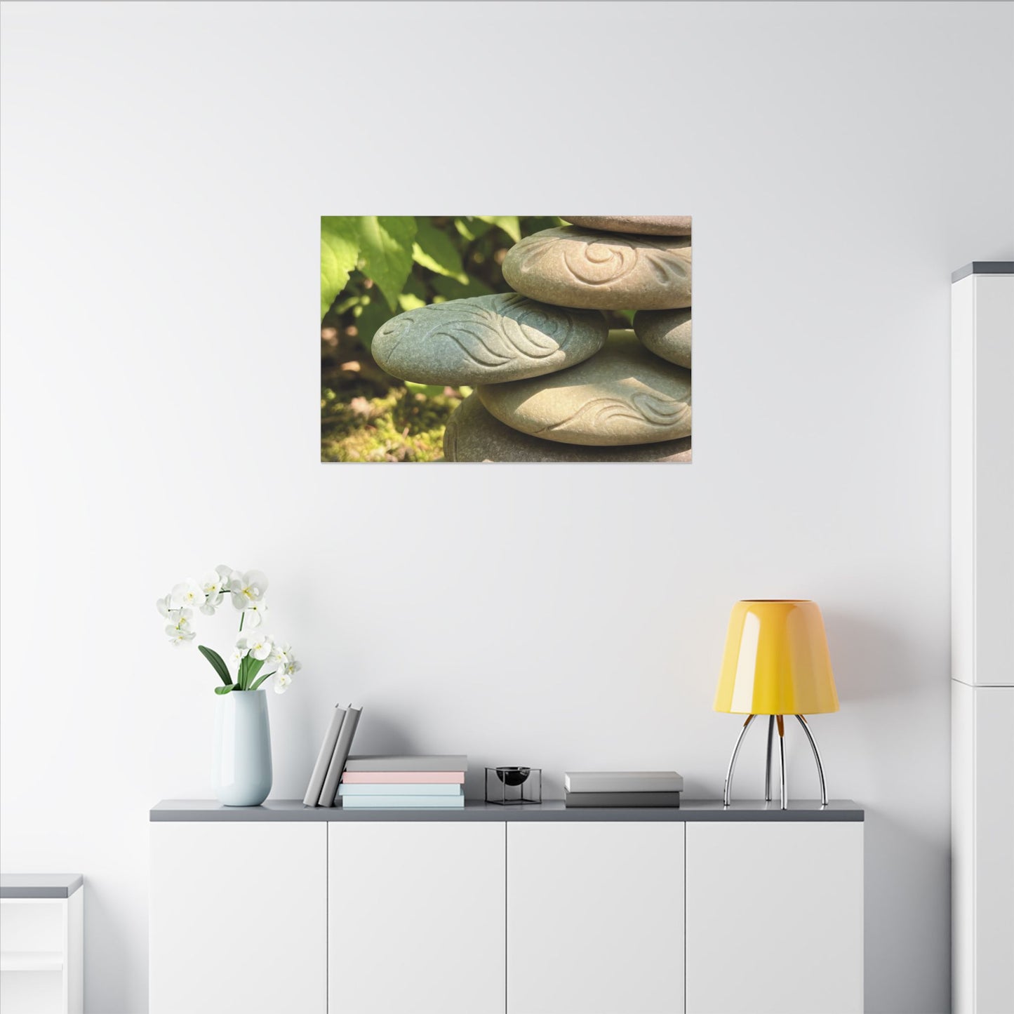 River Stones Summer Canvas Art | Japandi Earthy Design