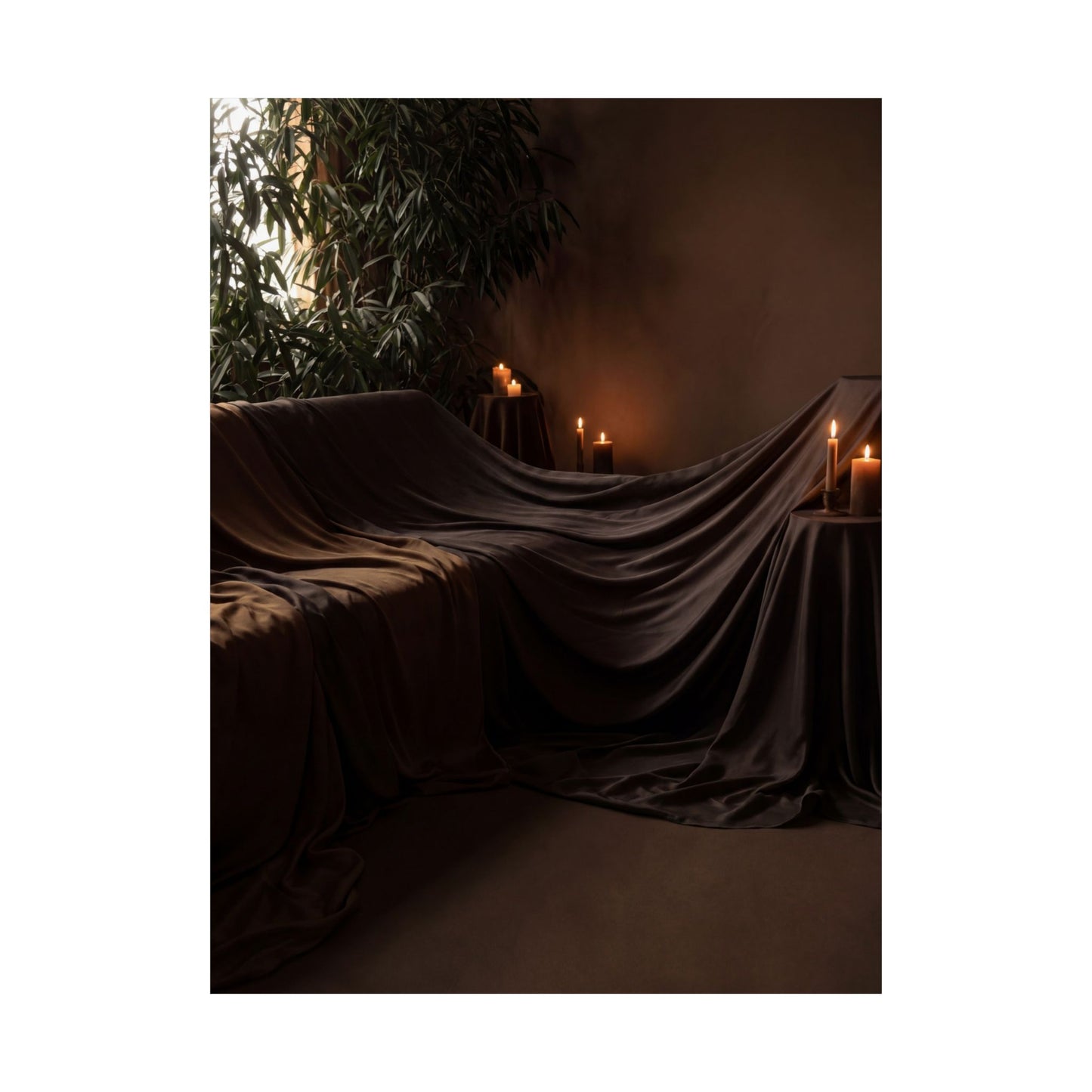 Candlelight Silk Drape Wall Art Print - Dark Japandi Ma