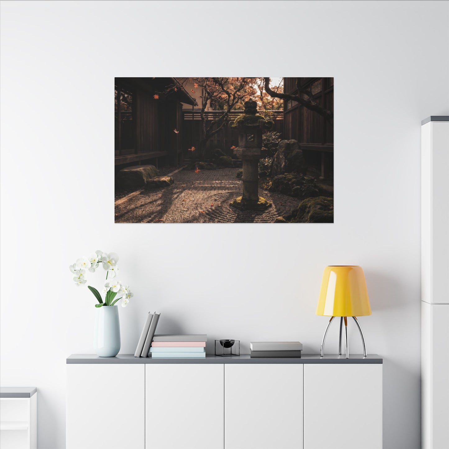 Seijaku Stone Lantern Canvas Art - Dark Japandi Shadow Zen
