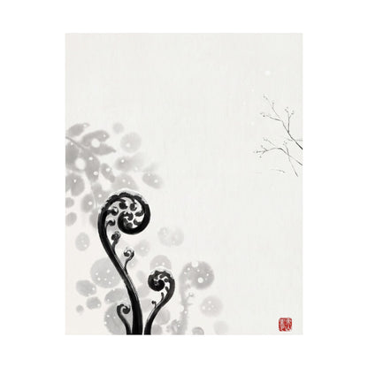 Winter Fern Unfurling Ukiyo E Inspired Wall Art Print | Serene Decor