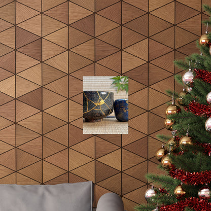 Kintsugi Tea Ceremony in Dawn | Crackle Gold Wall Art Print