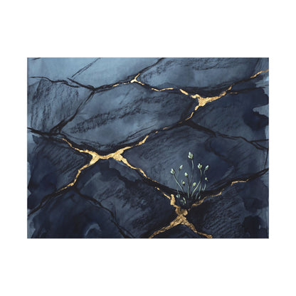 Mono No Aware Cracked Earth Canvas Art - Dark Japandi Charcoal Ink Art Print