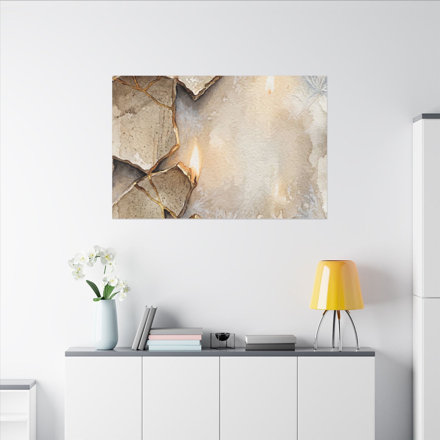 Broken Pottery Winter Canvas Art | Japandi Warm Design