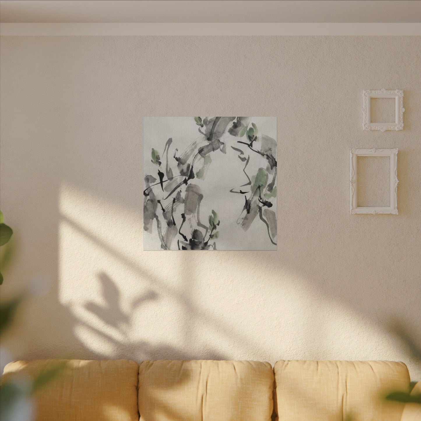 Zen Ink Brushstroke in Overcast | Sumi E Canvas Art