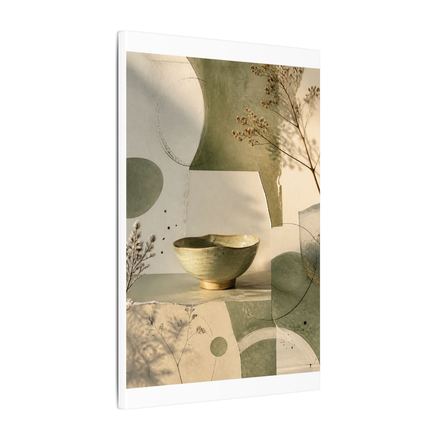 Warm Ceramic Bowl Canvas Art - Minimal Line Japandi