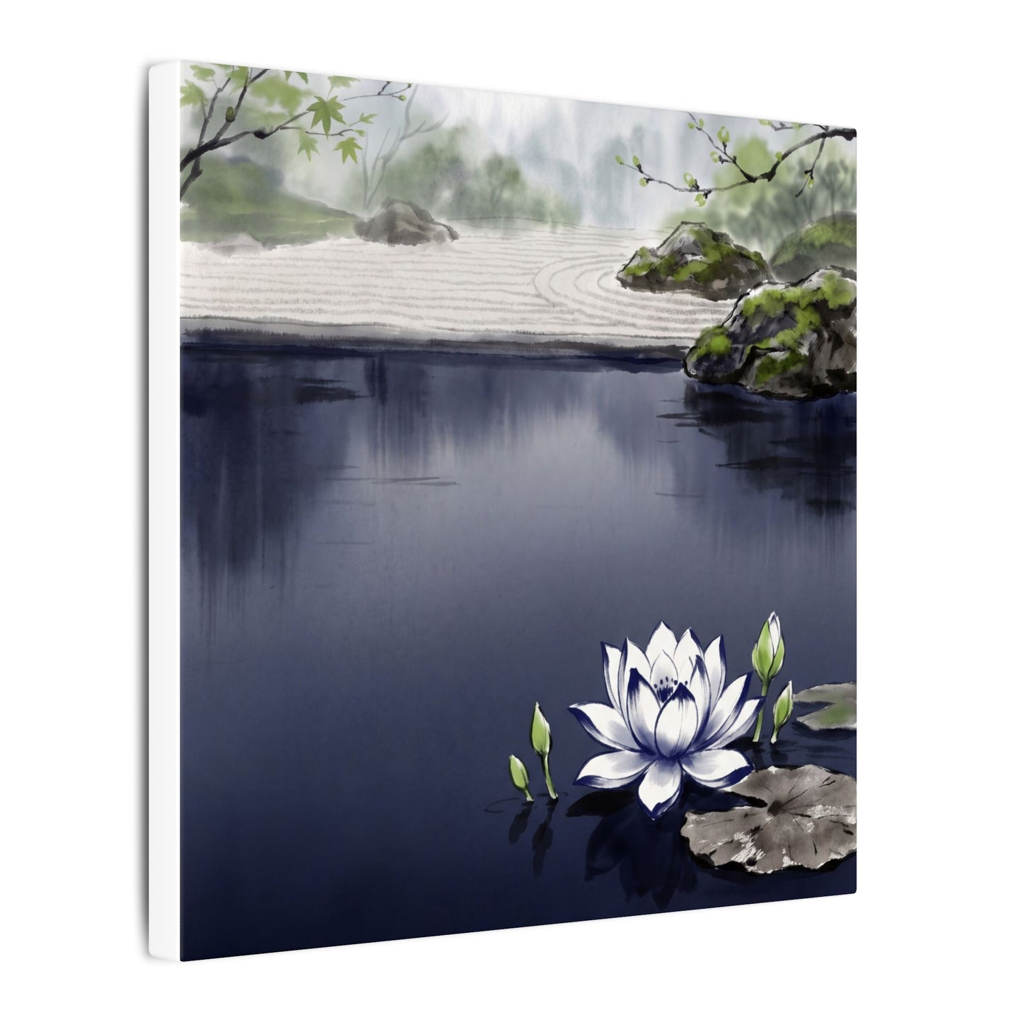 Lotus Flower Karesansui Canvas Art | Tranquil Zen Art