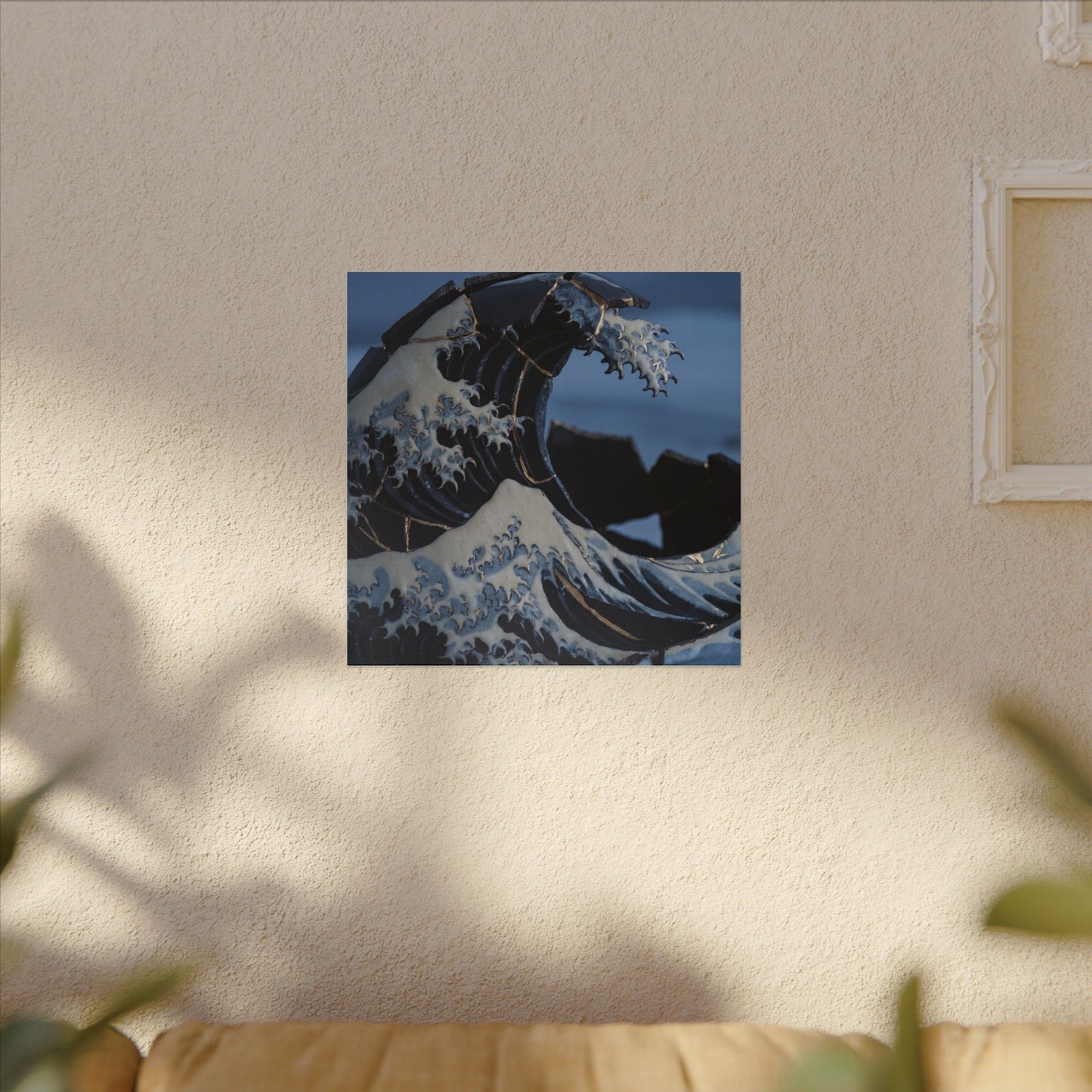 Ocean Wave Canvas Art | Winter Kintsugi Gold Repair Art