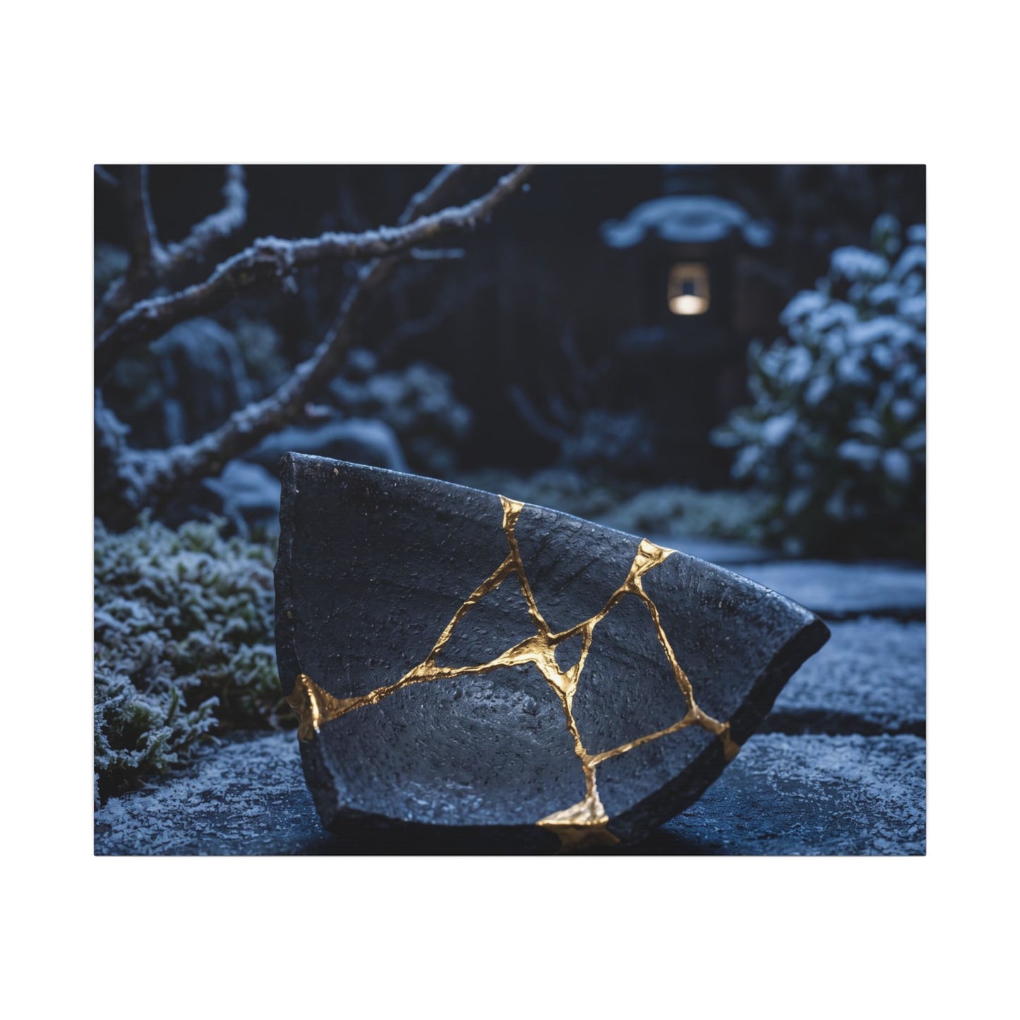 Moonlit Garden Winter Canvas Art | Kintsugi Artful Design