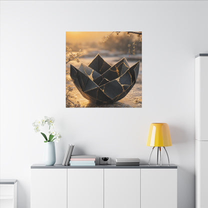 Kintsugi Paper Fold in Golden Hour | Gold Repair Canvas Art