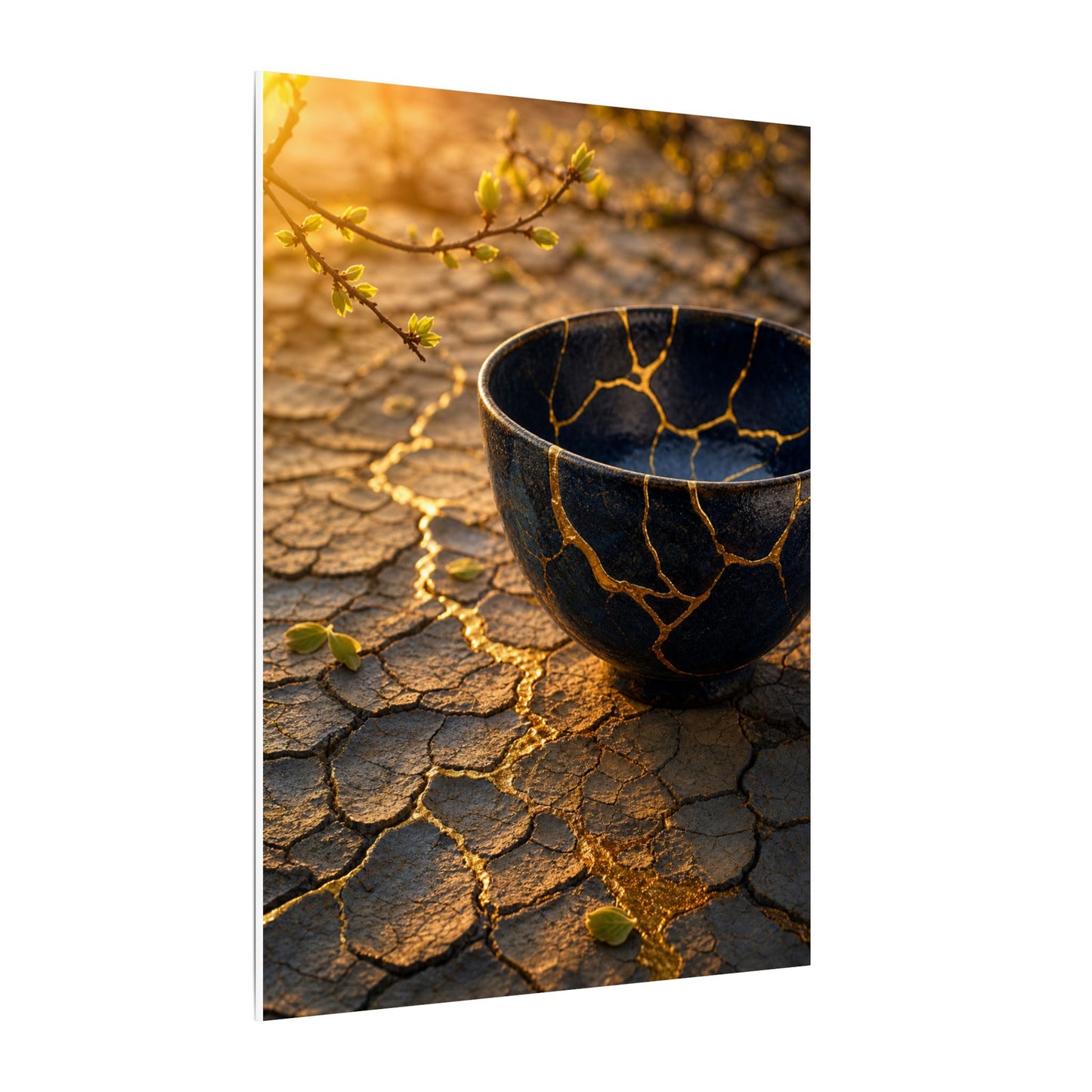 Golden Hour Cracked Earth Canvas Art - Kintsugi Fukinsei