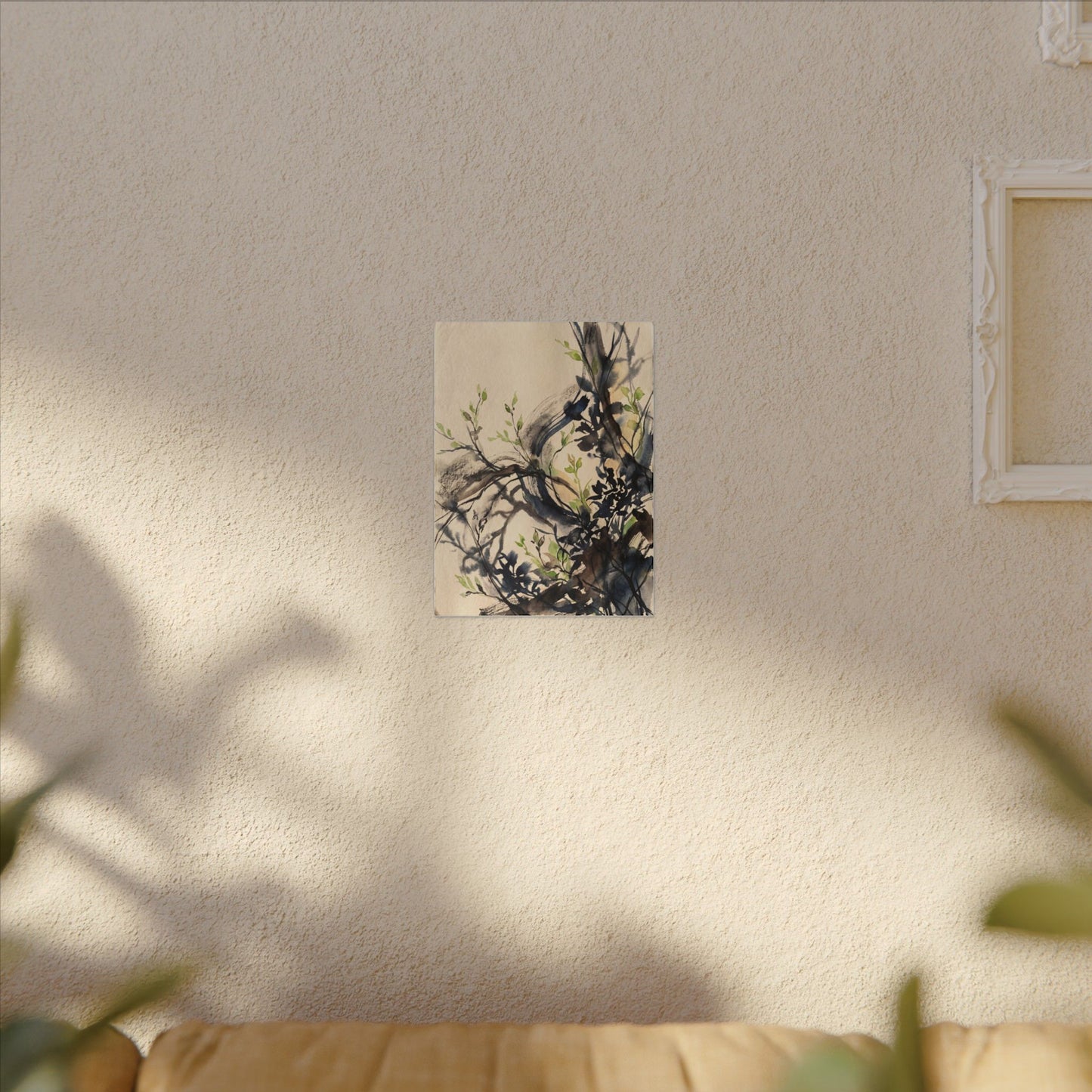 Ma Shadow Play Canvas Art - Dark Japandi Charcoal Ink