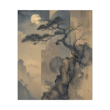 Japandi Pine Tree in Moonlight | Japanese Pattern Canvas Art