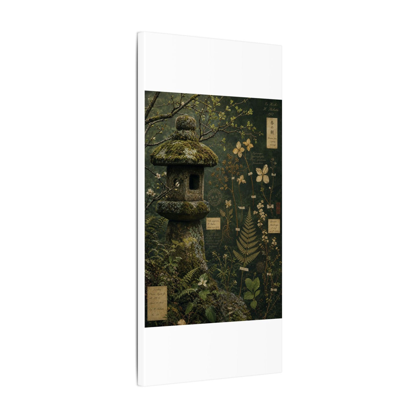 Spring Stone Lantern Herbarium Canvas Art | Nostalgic Decor