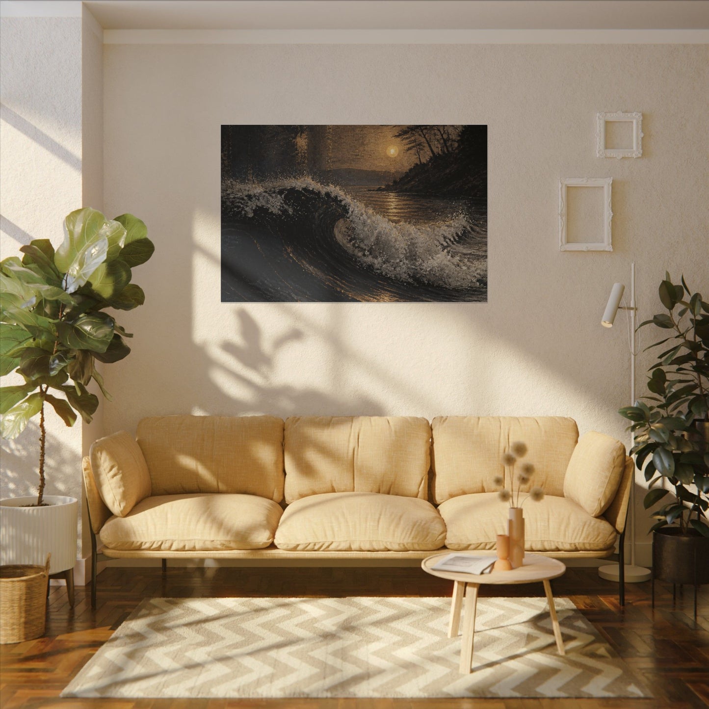 Ocean Wave Dark Texture Canvas Art | Bold Dark Japandi Art
