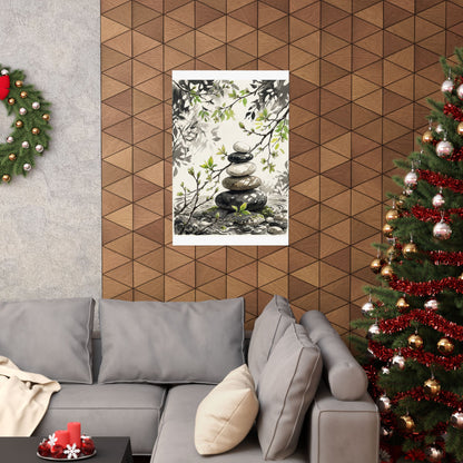 River Stones Spring Wall Art Print | Japandi Warm Design