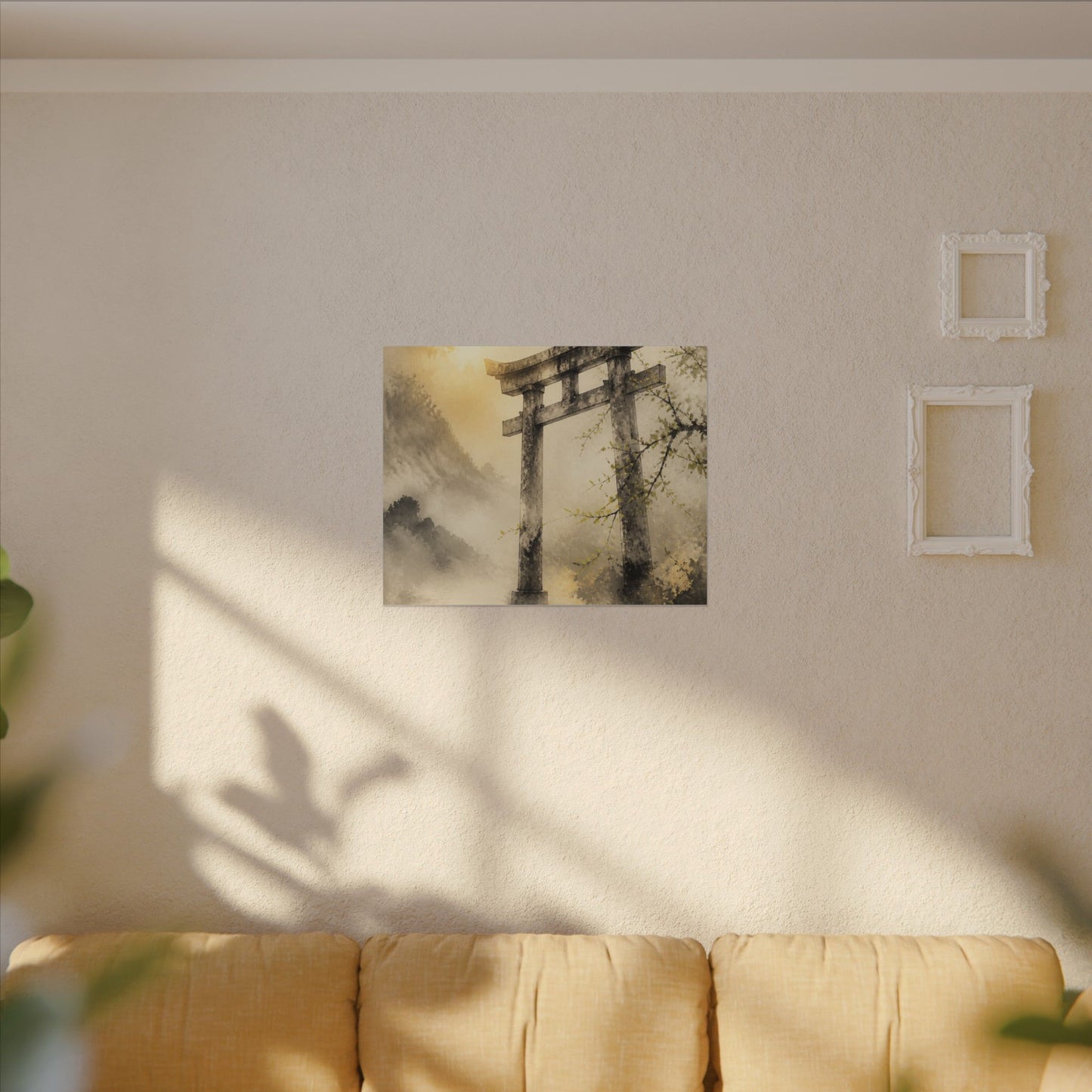 Spring Torii Gate Sumi E Canvas Art | Tranquil Decor