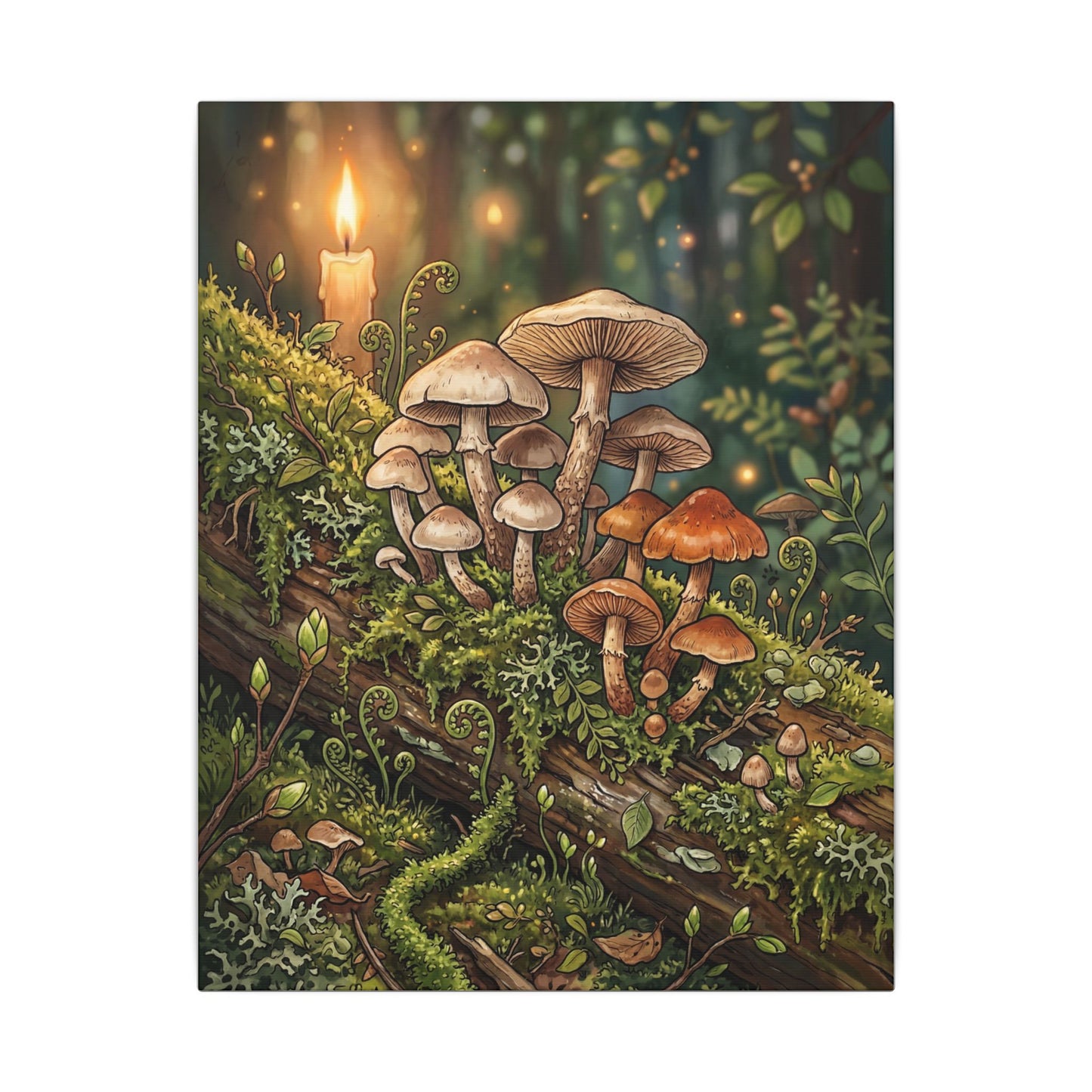 Spring Wild Mushrooms Herbarium Canvas Art | Rustic Decor