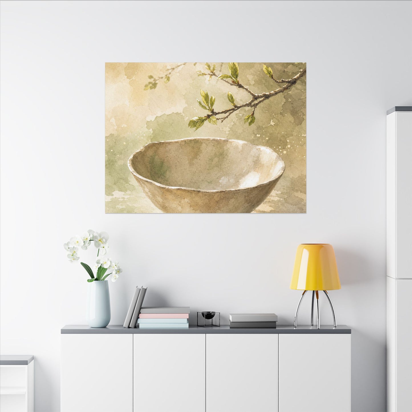 Warm Ceramic Bowl Canvas Art - Watercolor Japandi
