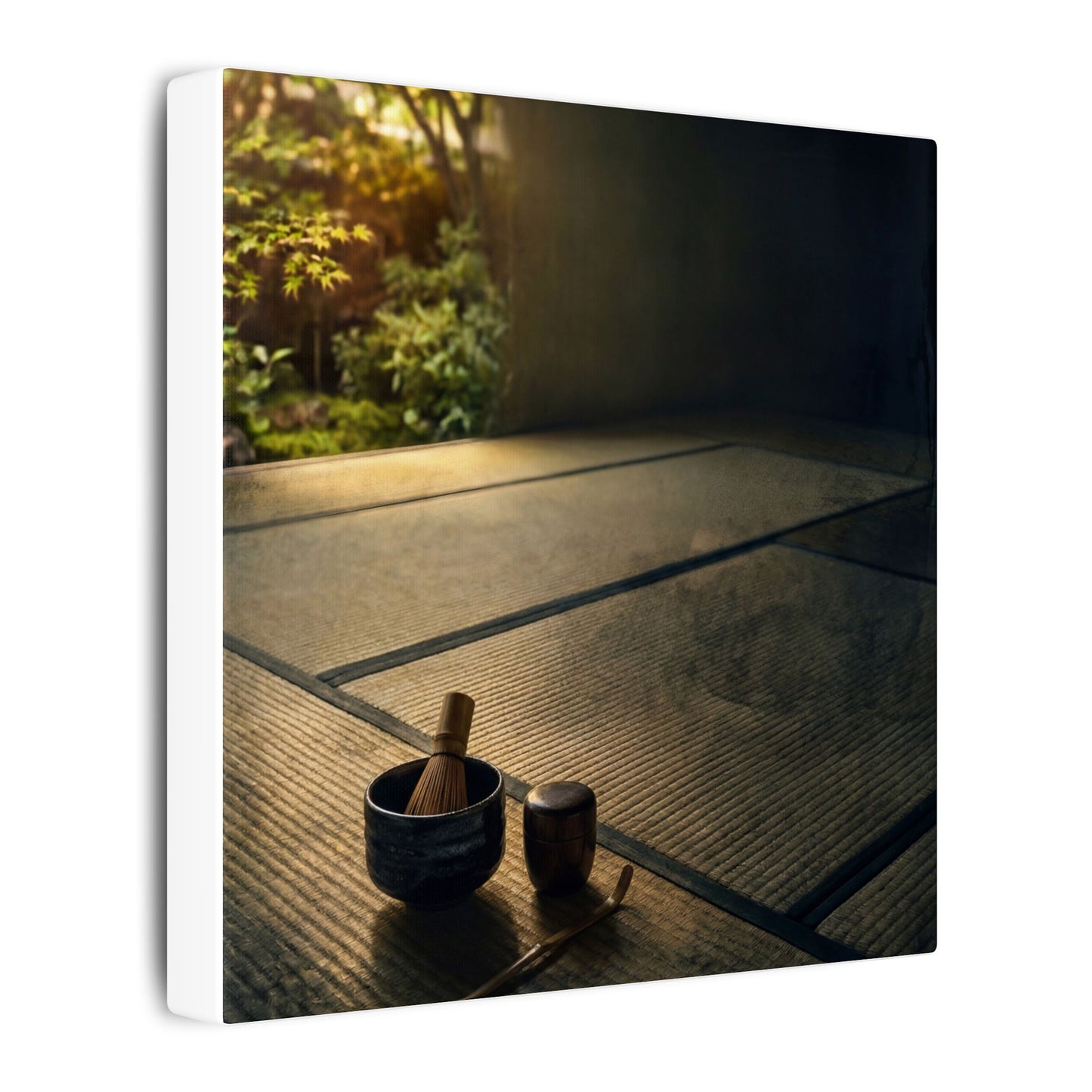 Dark Japandi Tea Ceremony in Golden Hour | Dark Texture Canvas Art