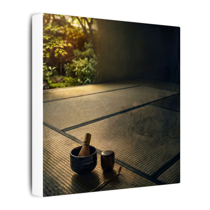 Dark Japandi Tea Ceremony in Golden Hour | Dark Texture Canvas Art