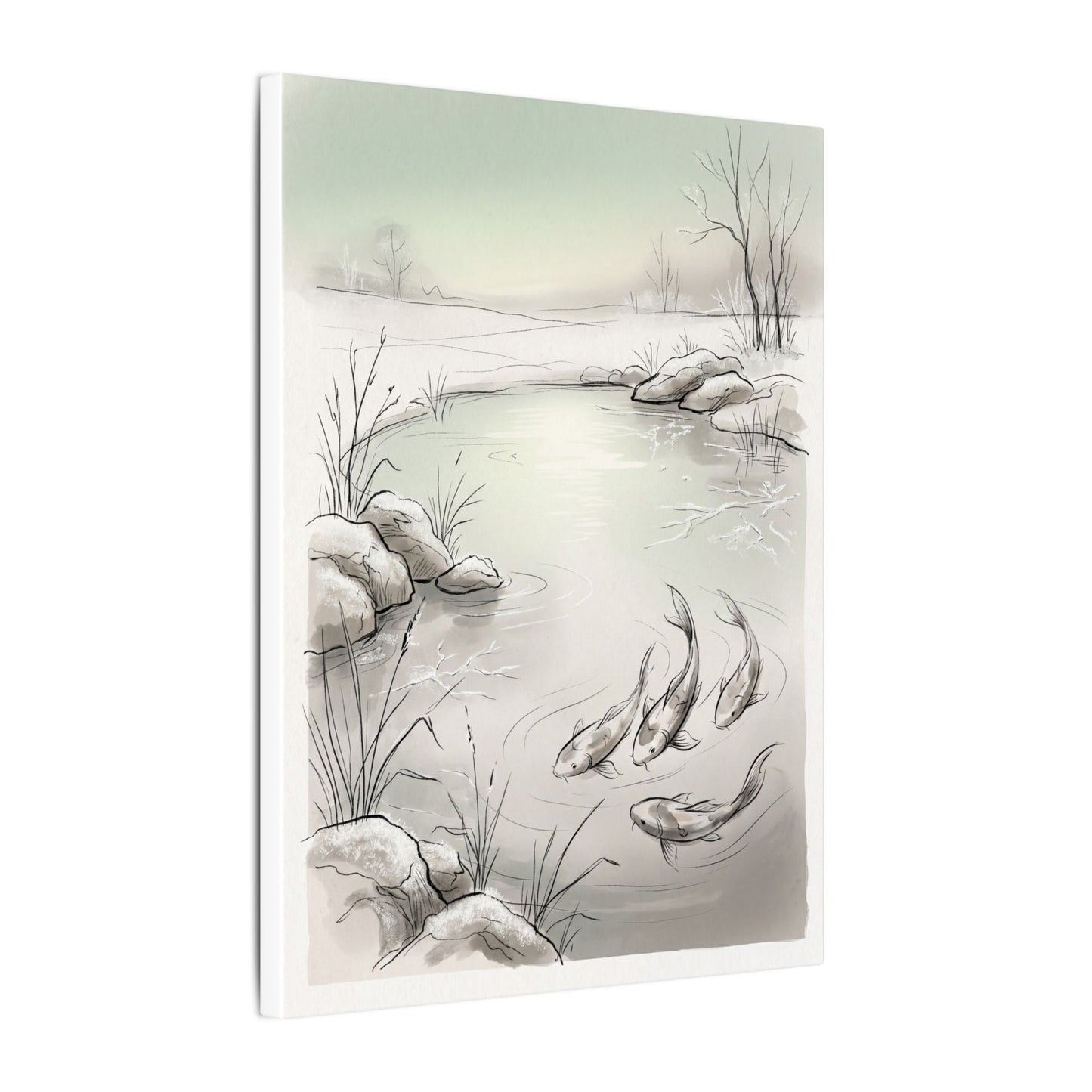 Koi Pond Minimal Line Canvas Art | Cozy Japandi Art