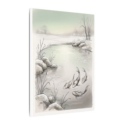 Koi Pond Minimal Line Canvas Art | Cozy Japandi Art