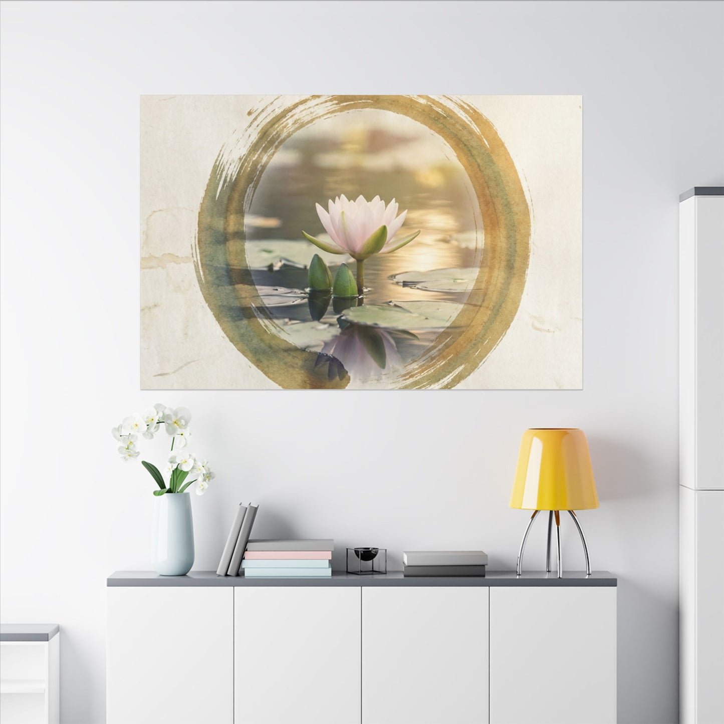 Peaceful Lotus Flower Canvas Art - Enso Zen