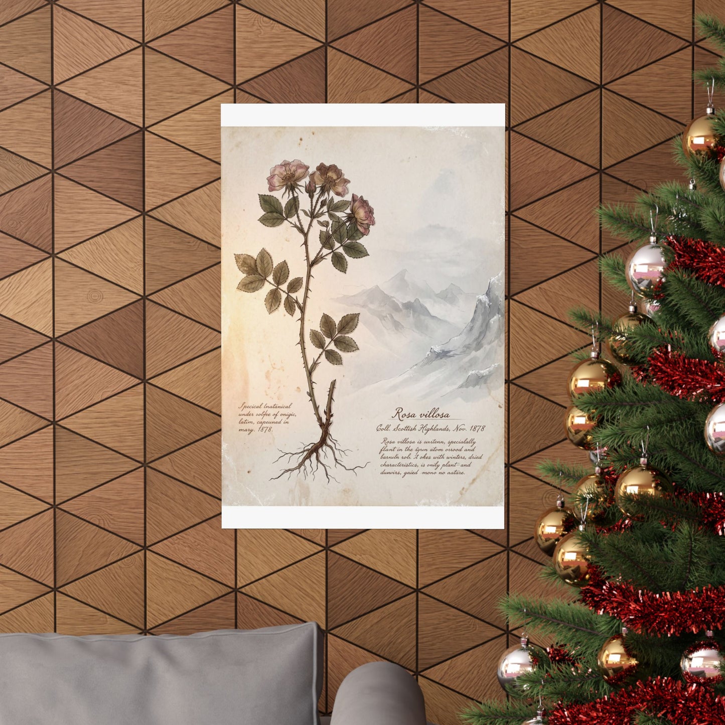 Winter Mountain Mist Herbarium Wall Art Print | Rustic Decor