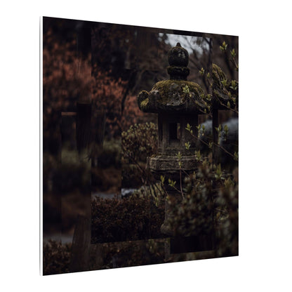 Stone Lantern Spring Canvas Art | Dark Japandi Bold Design
