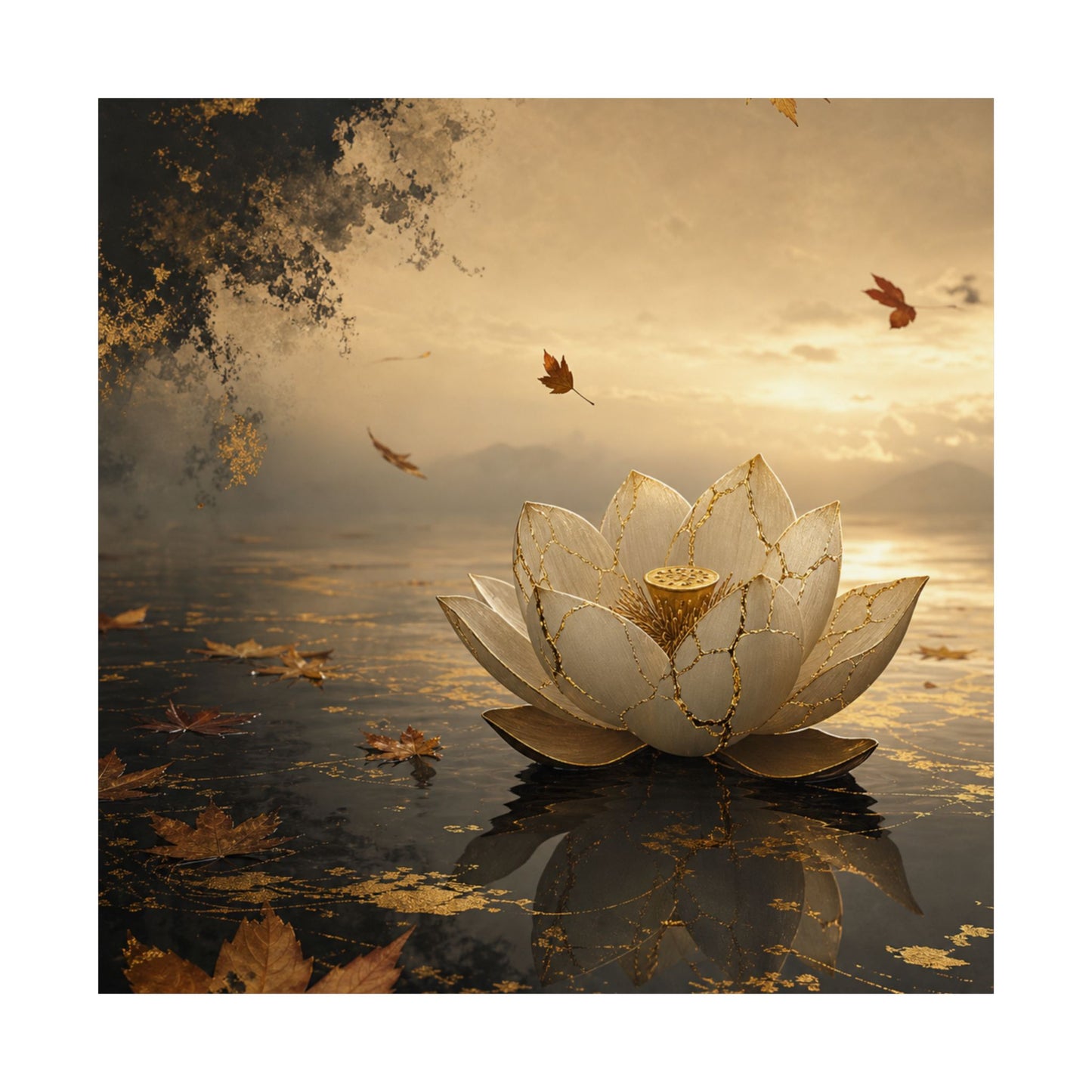 Resilient Lotus Flower Wall Art Print - Gold Vein Kintsugi