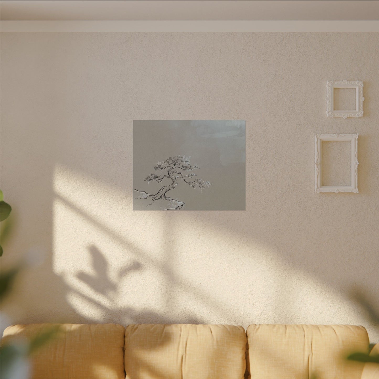 Pine Tree Minimal Line Canvas Art | Warm Japandi Art